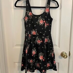Divided Black Dress with Pink Floral Pattern